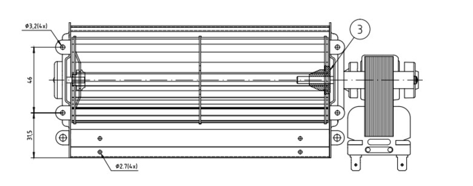 Fans 110V en aluminium à faible bruit 60Hz 220v 240v d'écoulement transversal 2